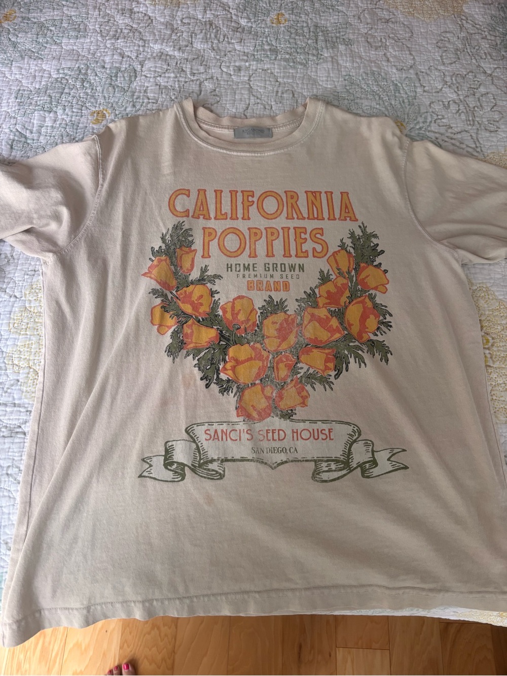 Cream California Poppies Graphic Tee - Short Sleeve